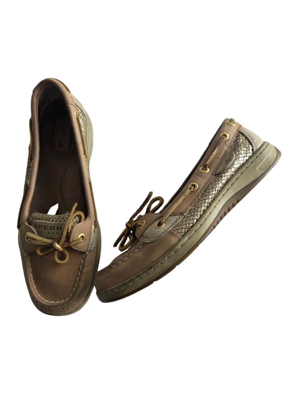 Sperry Womens Tan & Gold Leather Boat Shoes 7M Casual Slip-On Loafers